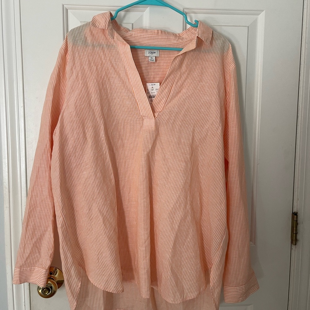 NWT J Crew peach striped oversized shirt